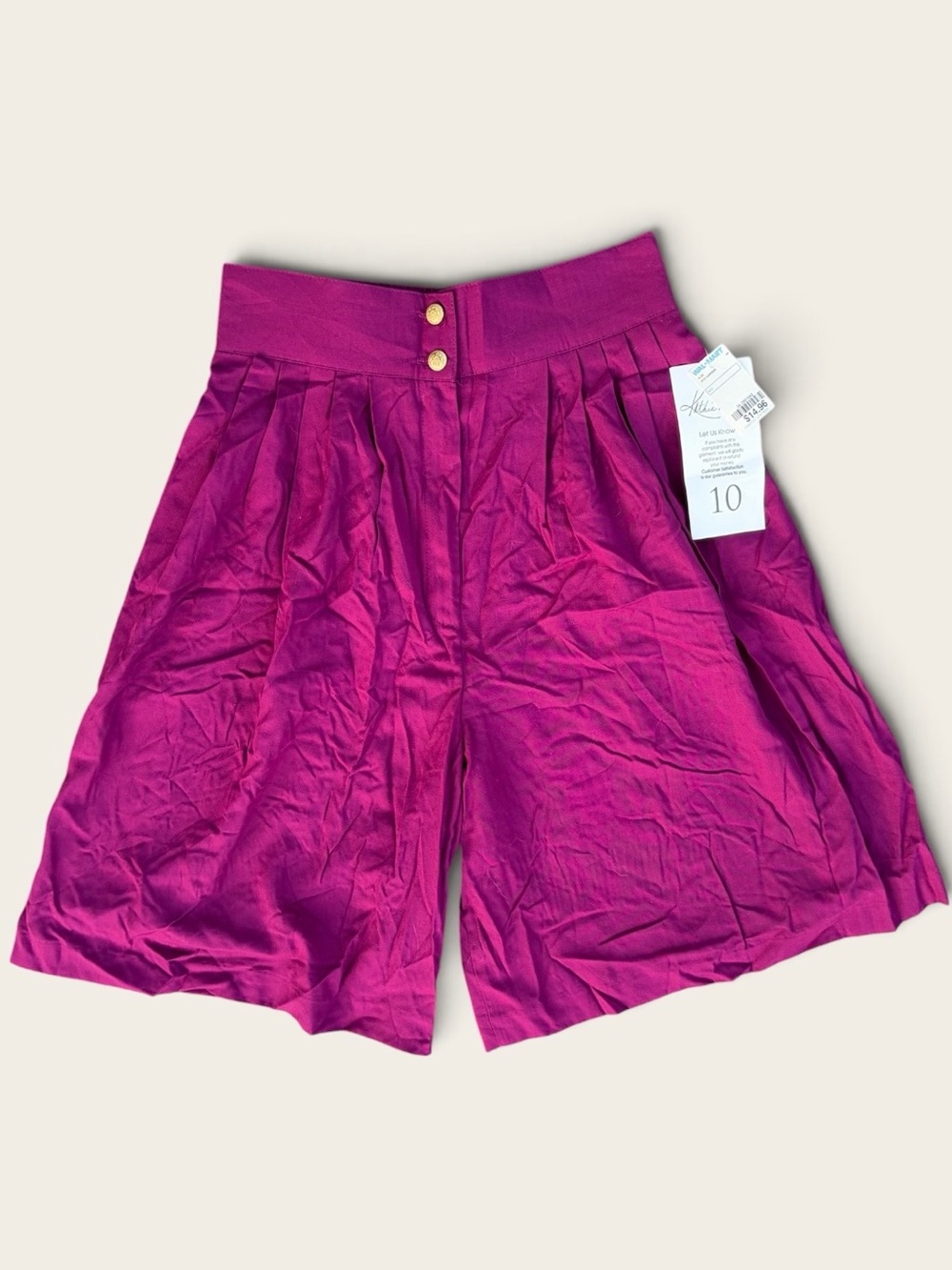 VINTAGE NWT Kathi Lee Shorts Women’s 10 Made USA High Waist Pleated Magenta